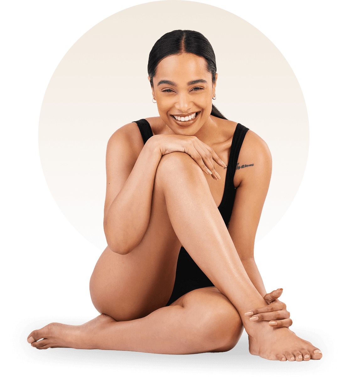 Happy woman in black outfit