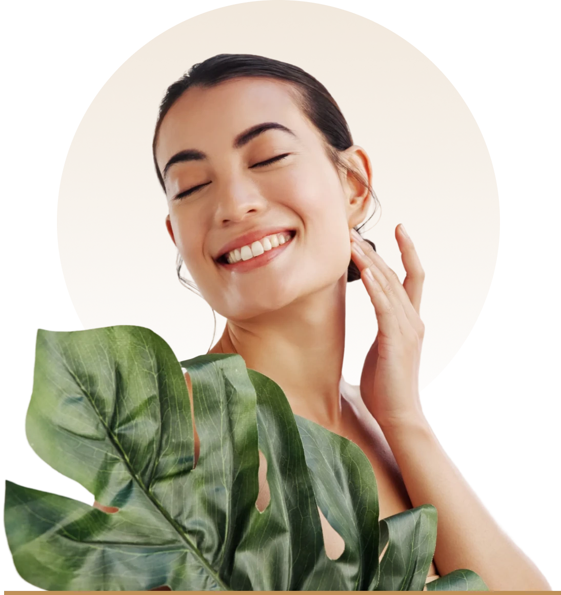 Relaxed woman with greenery